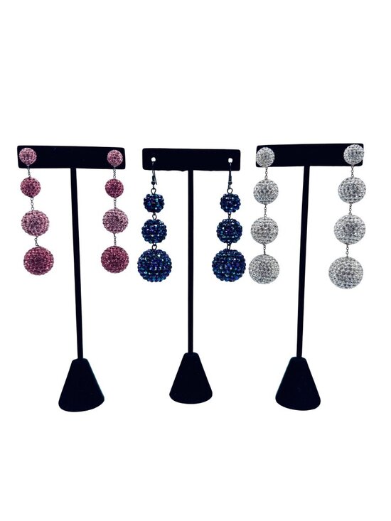 None Jewelry - Sparkle Balls Dangle Earrings Disco Bon-Bon Drop Goth Glam Peacock Pink Lot of 3